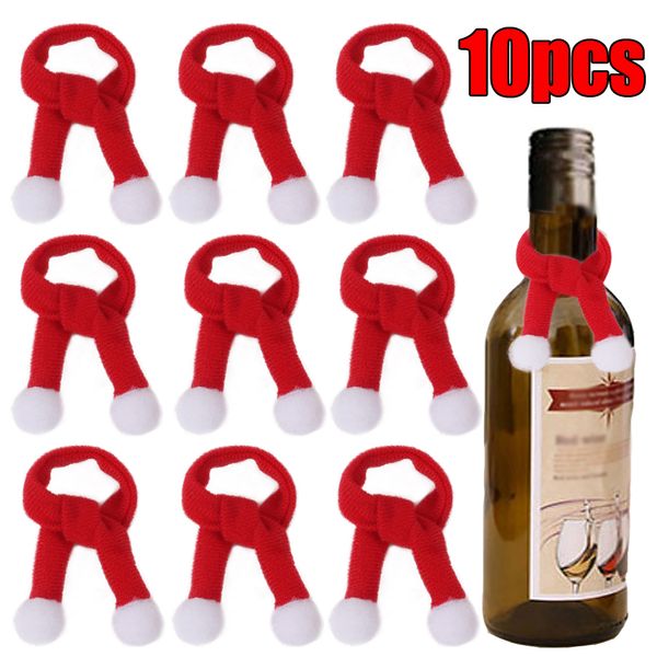 Décorations de Noël 101pcs Mini écharpe à tricoter bouteille de vin décor arbre de Noël ornement pompon rouge année fête décoration fournitures 230905