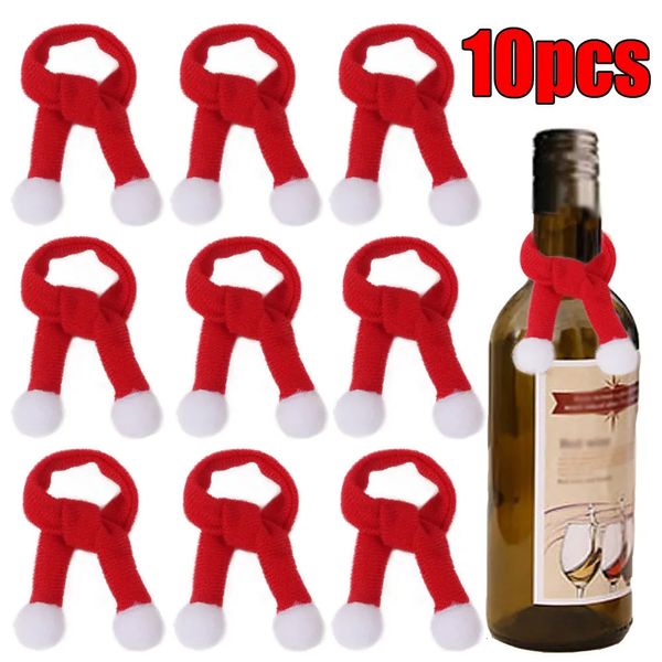 Décorations de Noël 101pcs mini écharpe à tricoter bouteille de vin décor arbre de noël ornement pompon rouge année fête décoration fournitures 230819