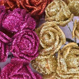 Décorations de Noël 1036pcs Glitter Rose Rouge Rose Or Artificielle Mousse Bouquet De Fleurs Mariée Fête De Mariage Décoration Faux 231017