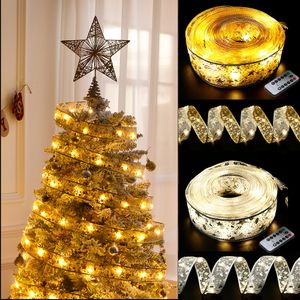 Kerstdecoraties 10m 100 LED RIBBON BOW USB Dubbele laag Fairy Lights Strings Tree Ornamenten Jaar Navidad Home Decor 221125