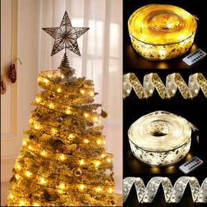 Décorations de Noël 10M 100 LED Ruban Bow USB Double couche Fairy Lights Strings Ornements d'arbre Année Navidad Home Decor 221125