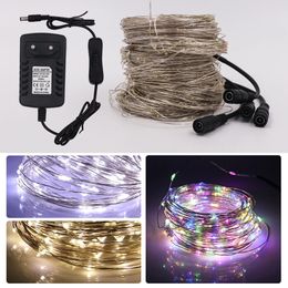 Décorations de Noël 10M 20M LED String Fairy Lights avec interrupteur Prise d'alimentation Fil de cuivre Jardin extérieur Lumière de vacances RGB Guirlande colorée 231026