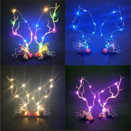 Kerstdecoraties 10pair verlicht herten eland hoorn haarclip plush oor led cadeaubrong luminous festival kostuums decoratie 2023 navidad 221130