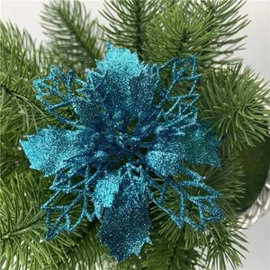 Decoraciones navideñas 10 unids 11 cm Big Artificial Glitter Flower Árbol de Navidad Colgantes Adorno DIY Hogar Boda Decoración de fiesta de Navidad Drop 221123