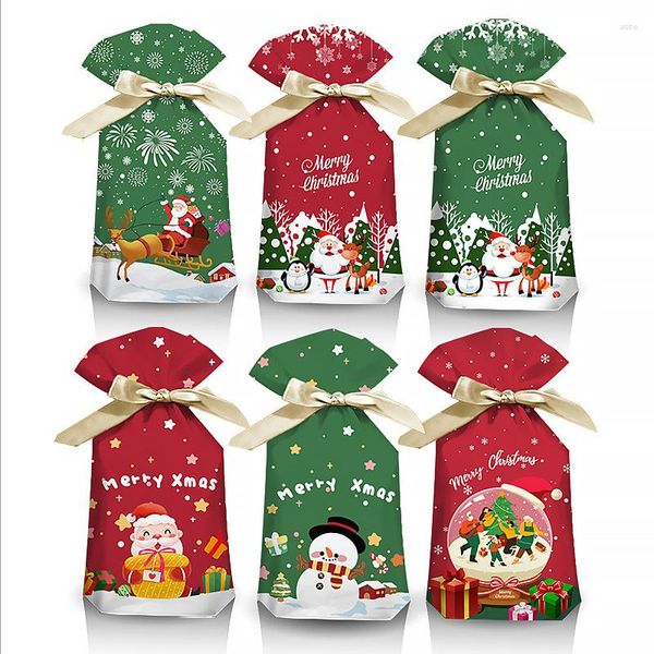 Décorations de Noël 10pcs 2023 Santa Sack Sac cadeau Candy Crisp Cordon Joyeux pour la maison Année 2024 Cadeaux de Noel