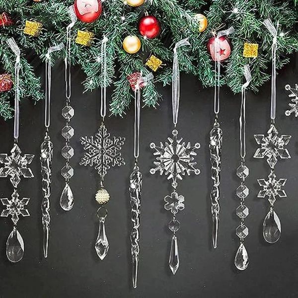 Décorations de Noël 10pcs acrylique faux-glaçons pendentifs de flocon de neige arbre de Noël glaçon ornements suspendus ensemble de décoration de Noël durable