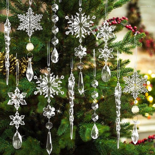 Décorations de Noël 10pcs acrylique flocon de neige simulation pendentifs de glace arbre de Noël ornement suspendu joyeux pour cadeau de l'année à la maison