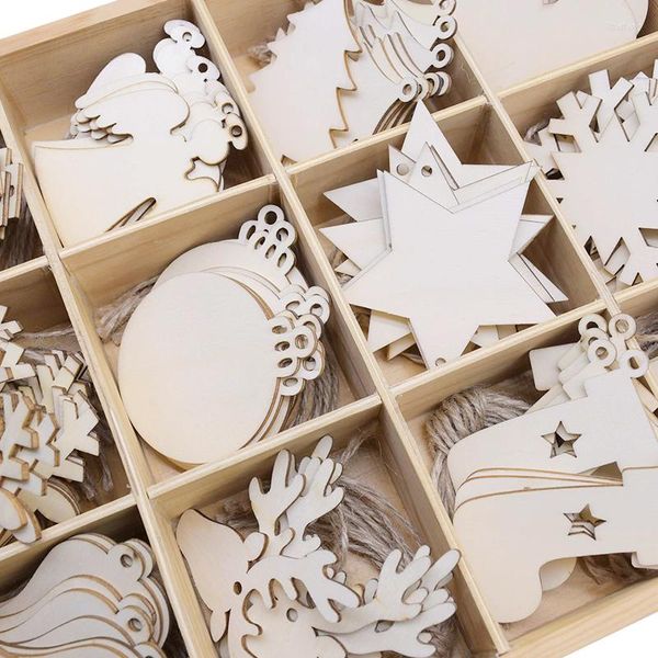 Décorations de Noël 10 pièces bottes cloches pendentifs suspendus en bois flocon de neige Elk copeaux de bois décor de cadeau de fête de noël