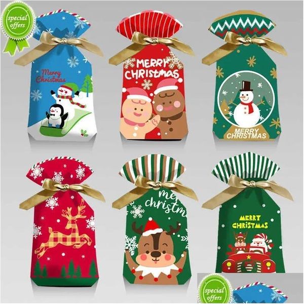 Decoraciones navideñas 10 piezas de dibujos animados de Navidad bolsas de regalo de dulces galletas para niños bolsa de plástico dulce para la fiesta del año en casa 2023 entrega de gota Otbid