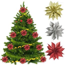 Décorations de Noël 10pcs Mode Glitter 2 Couche Mini Têtes de fleurs artificielles pour la décoration de mariage à la maison Scrapbooking DIY Fleurs d'arbre