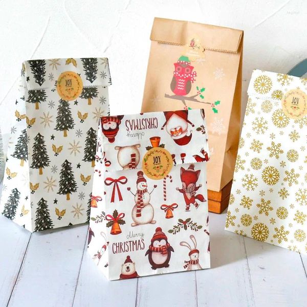 Décorations de Noël 10pcs sacs en papier kraft bonbons sac à biscuits flocons de neige arbre cadeau emballage Noël Navidad année fête décor