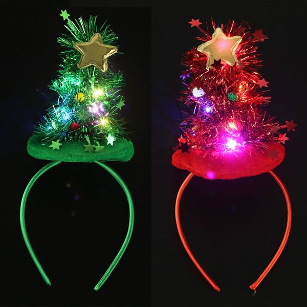 Decoraciones navideñas 10 Uds LED Light Up rojo verde árbol diadema estrella copo de nieve banda para el cabello Navidad decoración 2023 221130