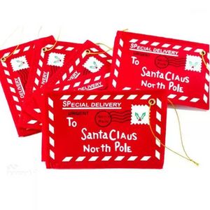 Decoraciones navideñas 10 unids Carta Bolsa de dulces a Santa Claus Fieltro Sobre Bordado Decoración Adorno Niños Regalos para niños WLY935