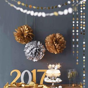 Kerstdecoraties 10 stks/lot 6-14inch Tissue Paper Flowes Goud en zilveren handgemaakte bloemenbal voor bruiloft verjaardagsfeestfestival