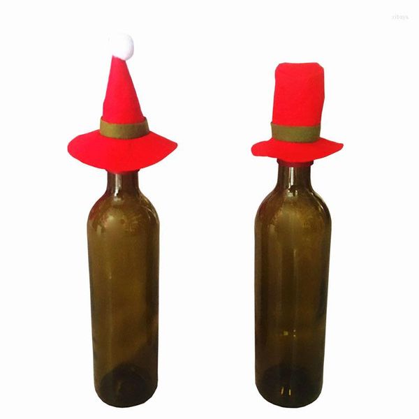 Decoraciones navideñas 10 unids/lote regalo de adorno Mini botella sombrero rojo Santa Claus cubiertos fiesta decoración suministro