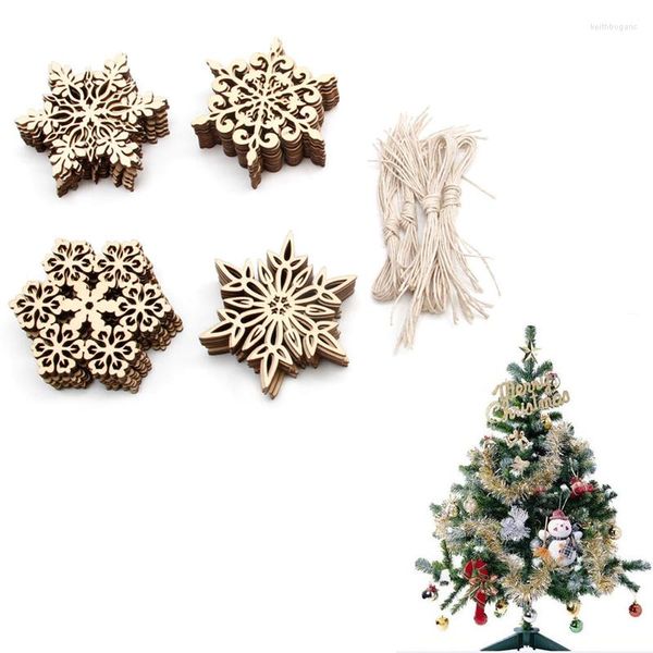 Adornos navideños 10 unids/lote adornos de copos de nieve de madera rústicos para el hogar adorno colgante de árbol de Navidad decoración de Navidad