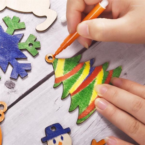 Décorations de noël 10 pièces en forme d'arbre en bois naturel artisanat ornements suspendus en bois avec des ficelles stylo pour bricolage artisanat faisant des cadeaux