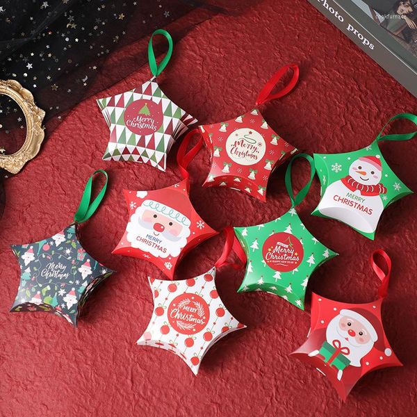 Décorations de Noël 10 pcs Rouge/Vert Étoile Boîte-Cadeau Pour La Fête D'anniversaire Enfant Faveurs Chocolat Bonbons Emballage Fournitures Père Noël Papier