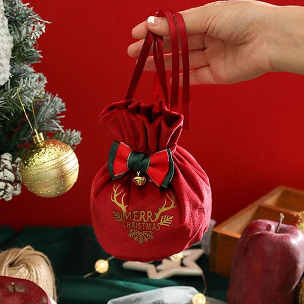 Décorations de noël 10 pièces Santa sacs tissu cadeau sac bonbons pomme poignée pour arbre maison Table année 2023 Noel cadeaux de noël