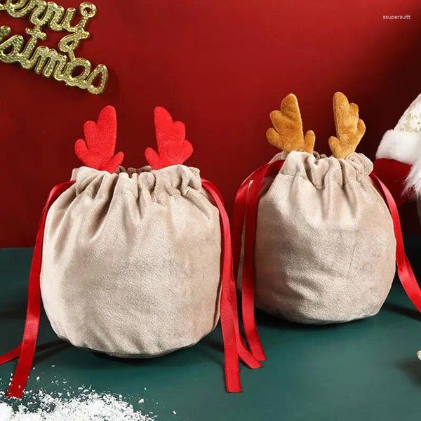 Décorations de Noël 10Pcs Sacs Santa Sacs à cordon Cadeau en tissu | Velours réutilisable pour goodies bonbons