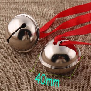 Kerstdecoraties 10 stks Silver Jingle Bell 38 mm Bellen met rood lint Duurzame huisdierenkraag 221130