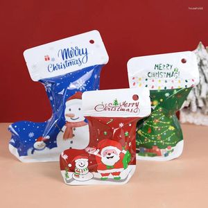 Decoraciones navideñas 10 piezas Calcetines Botas Forma Bolsas de regalo Papá Noel Muñeco de nieve Bolsa de dulces Paquete de plástico Ziplock Año Decoración de fiesta de Navidad