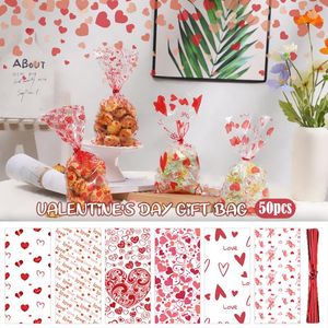 Décorations de Noël 10pcs Saint Valentin Sacs à bonbons de la Saint-Valentin Aimer coeur Cookies Biscut Wrap Forfait Sac en plastique Birthday Cadeau d'anniversaire Fournitures P5