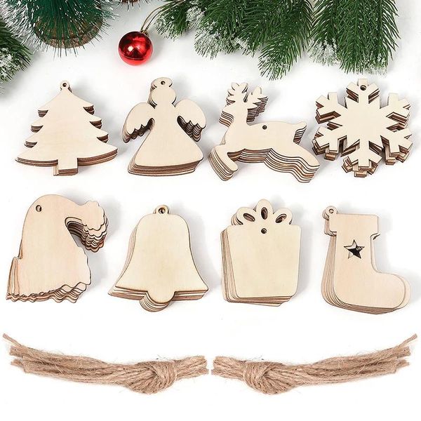 Décorations de Noël 10pcs Pendentifs d'arbre en bois Décoration de la maison DIY Artisanat en bois Ange pour la fête de famille 2024 Décor de l'année