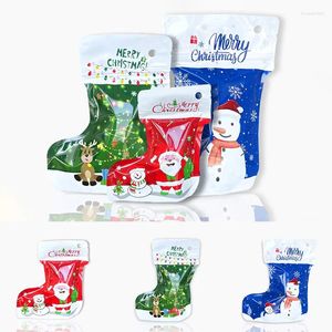 Decoraciones navideñas 10 piezas Bolsas de regalo con cierre hermético Calcetines Botas Forma Papá Noel Muñeco de nieve Cremallera autosellante Bolsa de embalaje de dulces para fiesta de Navidad