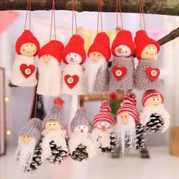 Kerstdecoraties 10sets Creative Old Man Figuur kleine hangende witte dennenpop ornamenten 3 sets boomstukken