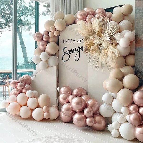 Décorations de Noël 115pcs doublés de pêche à la crème Garland Arch Arch Décoration de mariage Abricot White Rose Gold Ballon Brithday Party Decor 231213