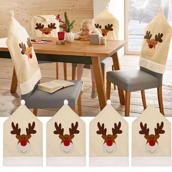 Decoraciones navideñas 11PC Ciervos cubierta de la silla de Navidad embroid Elk cubierta de la silla de Navidad Decoración de la mesa de la cena Sombrero de fiesta Cubiertas traseras 231124