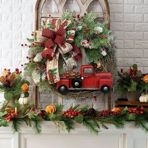 Kerstdecoraties 12 inch krans voor rode vrachtwagen kunstmatige herfst voordeur boerderij kersen met linthangende feest 220909