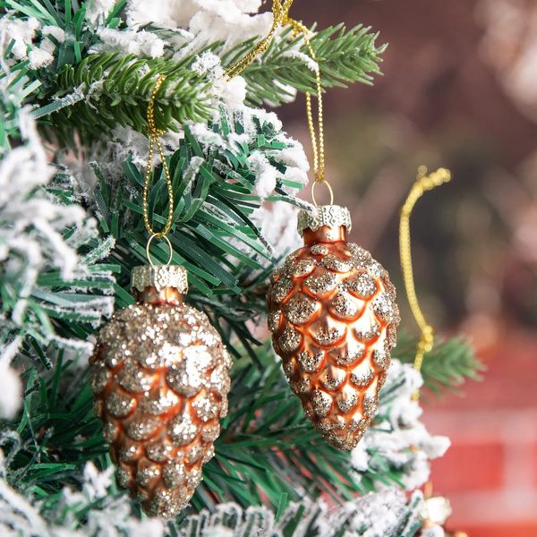 Décorations de Noël 12 pièces pendentifs de pomme de pin en verre à paillettes de noël décorations d'arbre de joyeux noël pour la maison ornements de noël pendentifs suspendus 231010