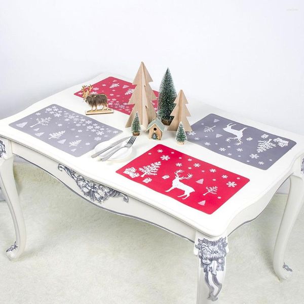 Decoraciones navideñas 12 unids/set tapetes temáticos posavasos hogar restaurante PVC almohadillas para comer kit B árbol gris