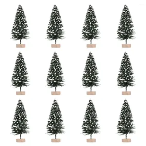 Décorations de Noël 12 pièces Mini pin suspendu ornement faux neige gel arbres décoration de base en bois décoration artificielle