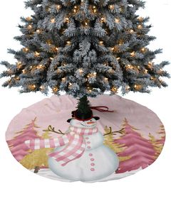 Décorations de Noël 122cm jupe d'arbre en peluche courte hiver flocon de neige bonhomme de neige rose arbres de Noël tapis tapis fête à la maison