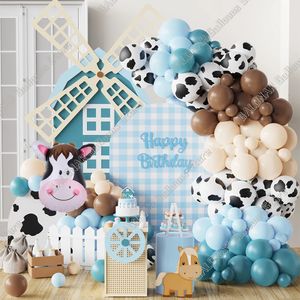 Décorations de Noël 123pcs Ballon à thème animal de la ferme Garland Cow Imprimé ballons bleus pour Western Cowboy Boy Party Baby Shower Decor 231213