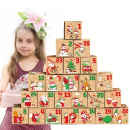 Decoraciones navideñas 124 Calendario de Adviento Caja de regalo 24 piezas Año de Navidad Galletas de caramelo Decoración de envoltura de papel Kraft 231121
