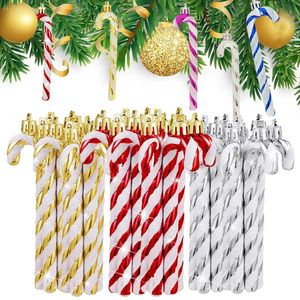 Décorations de Noël 126pcs cannes à bonbons en plastique arbre de Noël suspendu pendentif coloré paillettes ornements maison année décors cadeaux 231026