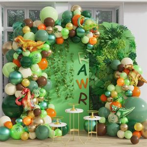 Decoraciones navideñas 127 piezas Juego de globos de dinosaurio Guirnalda Kit de arco Fiesta en el bosque Cumpleaños Baby Shower Naranja Decoración de lámina verde 231026