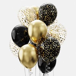 Décorations de Noël 12pcs 12inch Ballons en latex d'or noir Graduation Helium Globos Adulte Enfants Fête d'anniversaire Baby Shower Fournitures pour la maison 231130