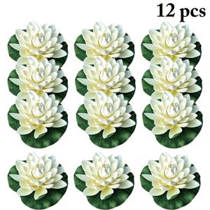 Decoraciones navideñas 12 unids 18 cm Flotante Lotus Flor artificial Boda Fiesta en casa Jardín Piscina DIY Lirio de agua Mariage Plantas falsas 230919