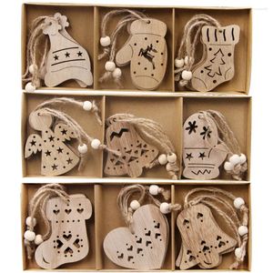 Décorations de Noël 12pcs / boîte mignonnes Snowflakesdeertree pendents en bois pour noel arbre suspendu pour enfants