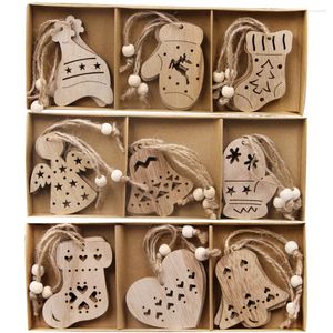 Kerstversiering 12 stks/doos Leuke SnowflakesDeerTree Houten Hangers Voor Noel Boom Opknoping Kinderen Xmas DIY Schilderen Geschenken