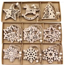 Kerstversiering 12 stks/doos Houten Hangers Holle Sneeuwvlok/Kerstman/Boom Opknoping Ornamenten Voor Boom Decoratie Neol DIY Geschenken