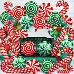 Decoraciones navideñas 12 piezas Conjunto de globos de caramelo Cane Swirl Foil Party Theme Decoración 231128