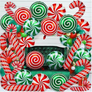 Décorations de Noël 12pcs Candy Balloon Set Cane Swirl Foil Party Thème Décoration 231128