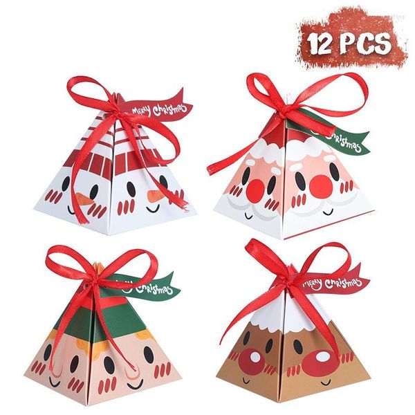 Décorations de Noël 12pcs Coffrets cadeaux Ruban Triangle Party Xmas Paper Favor Bonbons Bonbons