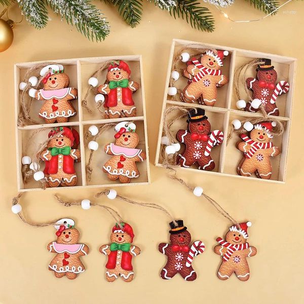 Décorations de Noël 12pcs bonhomme de pain d'épice décor en bois arbre suspendu ornement enfants cadeau fête année décoration pour la maison